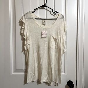 Free People NWT So Easy Tee Ivory Pocket Ruffle Sleeve Oversized Top